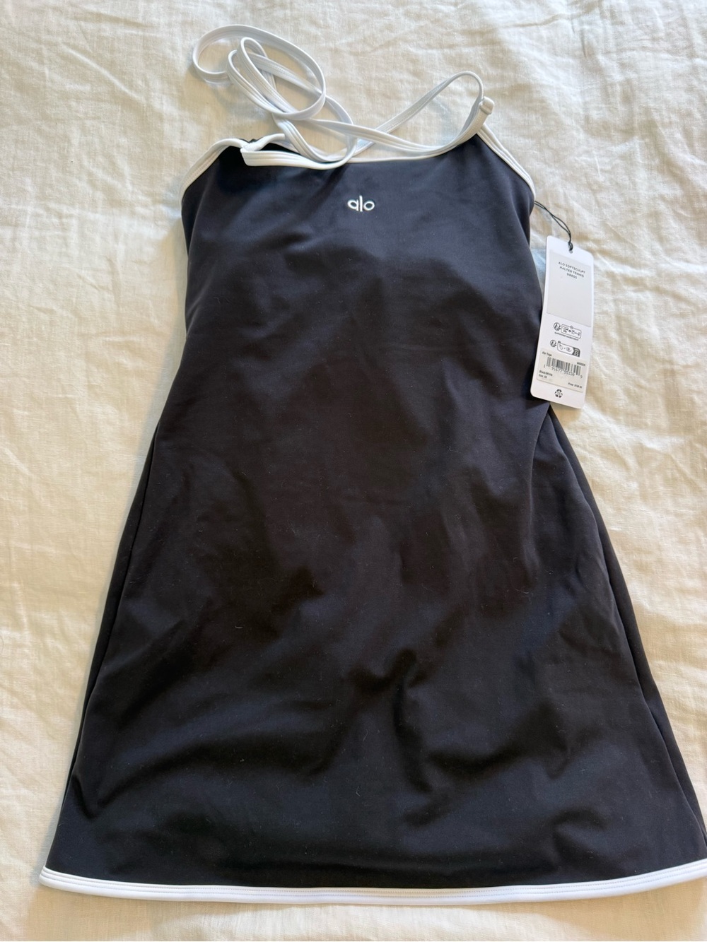 ALO Yoga Black Mini Tank Dress with White Trim